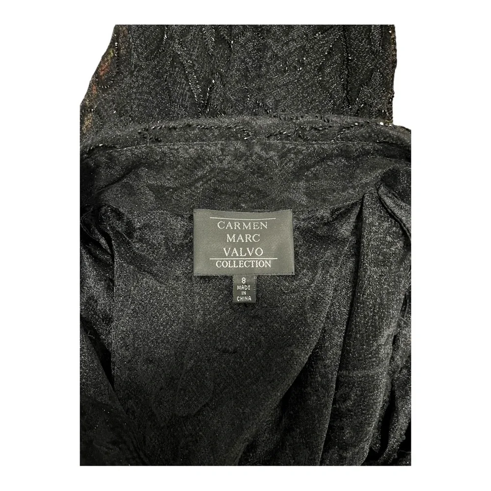 Carmen Marc Valvo Collection Black Shimmer Beaded Cocktail Party Shirt Top 8 - Picture 8 of 9